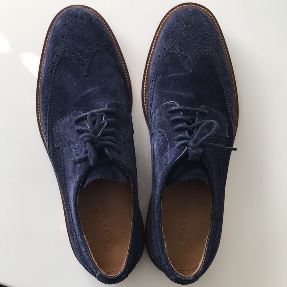 Cole Haan Blue Suede Wingtip Derby